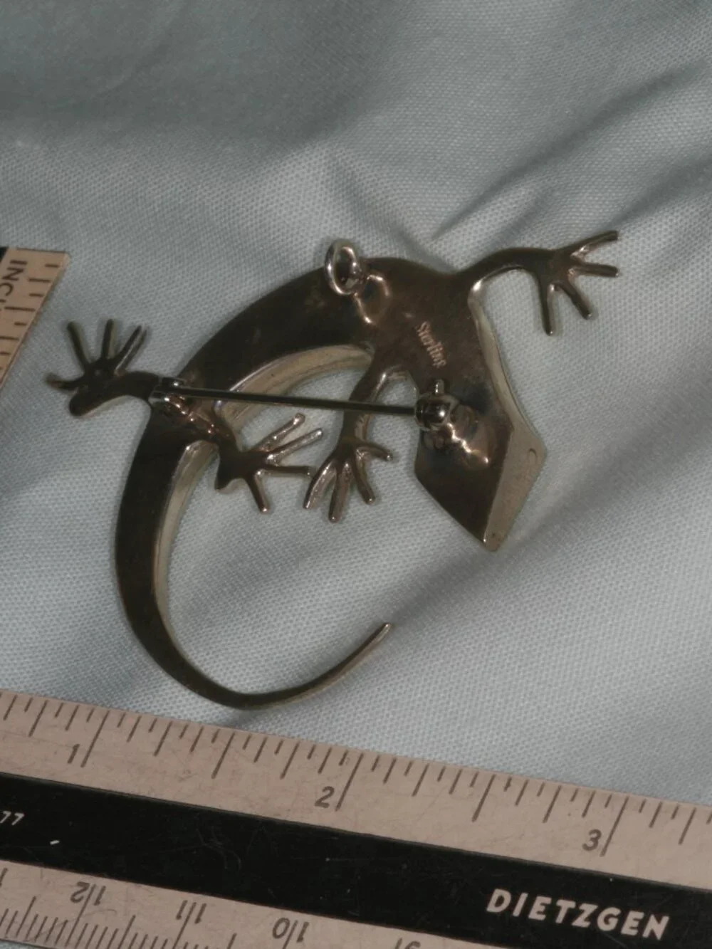 Vintage Sterling Silver Lizard Brooch Pin Pendant Red Coral Fire Opal Inlay